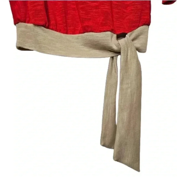 Guess Women's Red Dolman Sleeve Beige Tie Waist Pullover Blouse Size Small - Picture 8 of 8